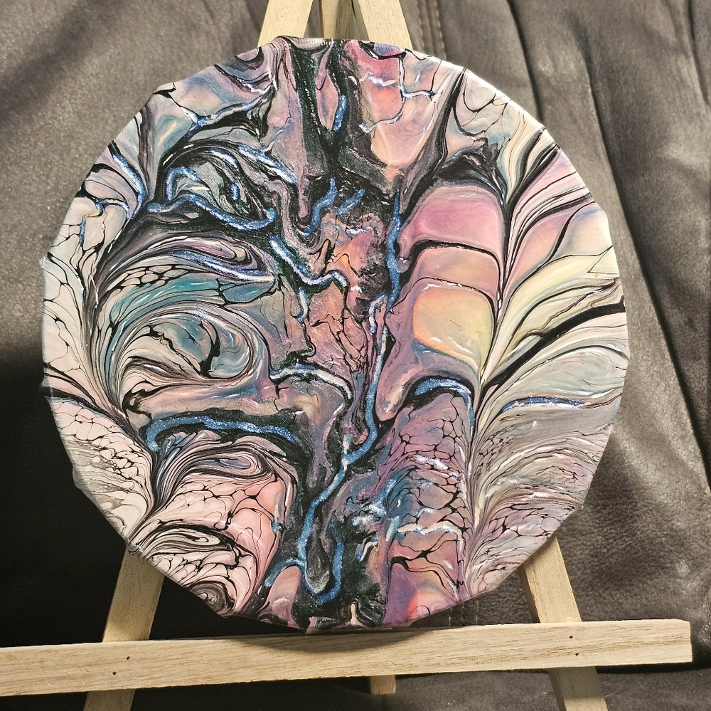 7x7" Acrylic Painting with blue veining. HANDPAINTED